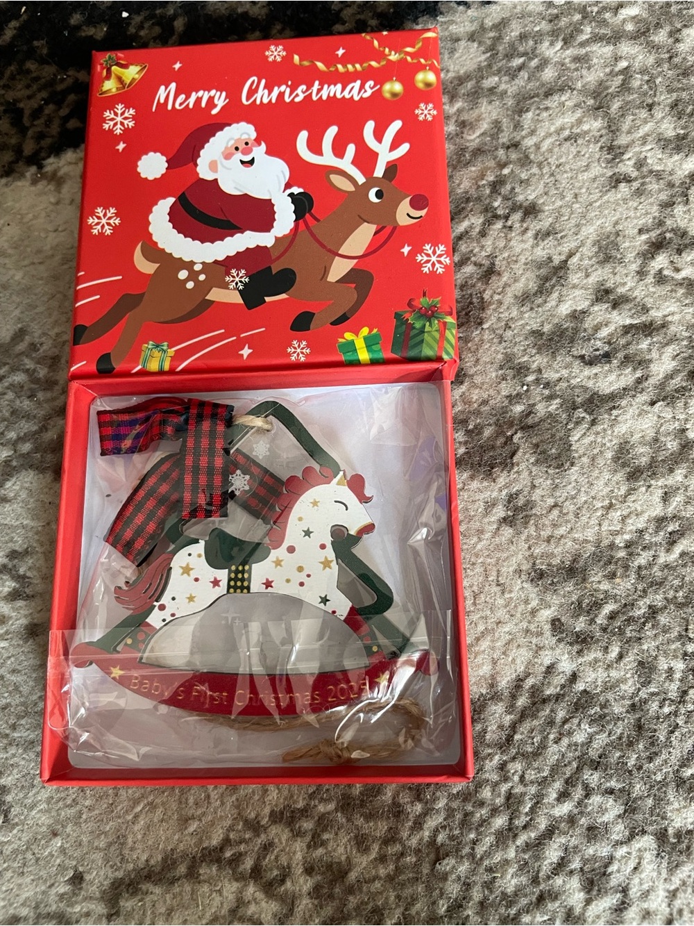 Merry Christmas Rocking Horse Ornament - Red & Green